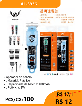Aparador de cabelo PCS/CX:100 R$ 12