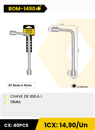 CHAVE DE BIELA L 19MM CX: 40PCS 1CX: 14,90/Un