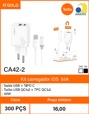 Kit carregador iOS9.1A Caixa 300 PCS Preco Unitario 16,00