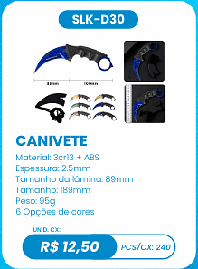 CANIVETE UNID. CX: R$ 12,50 PCS/CX: 240