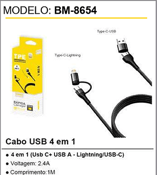 Cabo USB 4 em 1 250PCS/CX Unid.CX: 7,00