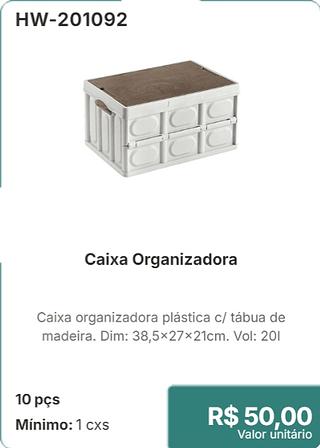 Caixa Organizadora 10 pçs R$ 50.00