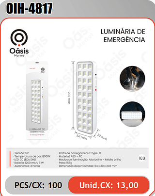 LUMINARIA DEEMERGENCIA PCS/CX: 100 Unid.CX: 13,00
