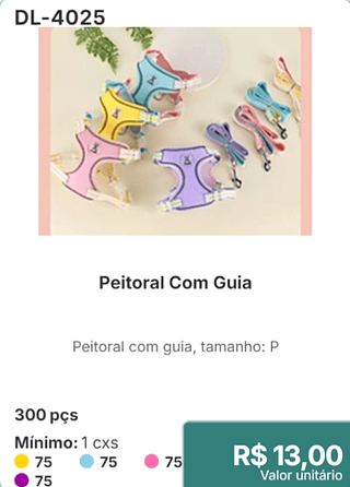 Peitoral Com Guia 300 pçs R$ 13.00