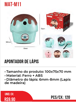APONTADOR DE LÁPIS 120pç=9,9$