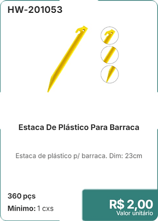 Estaca De Plástico Para Barraca 360 pçs R$ 2,00