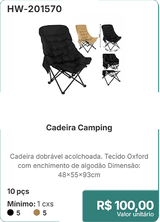 Cadeira Camping 10 pçs R$ 100,00
