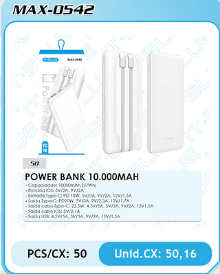 POWER BANK 10.000MAHPCS/CX: 50 Unid.CX: 50,16