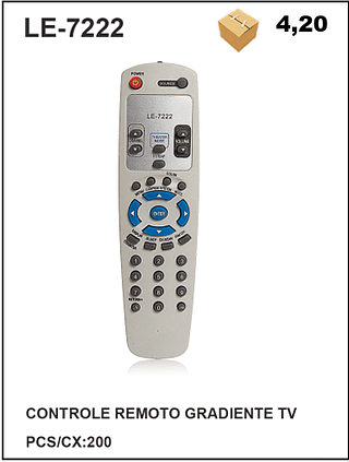 CONTROLE REMOTO GRADIENTE TV 200PÇ=4,2$
