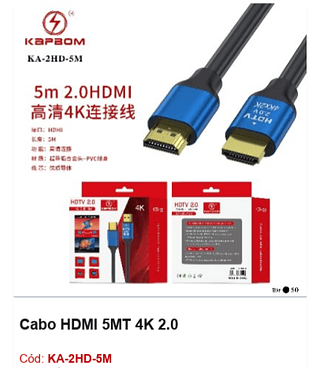 Cabo HDMI 5MT 4K 2.0 R$ 14,4 PCS/CX:50