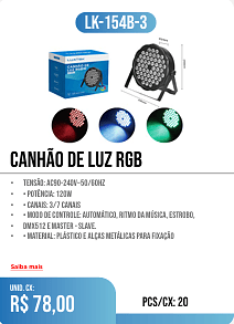canhão de luz rgb PCS/CX: 20 UNID. CX: r$ 78,00