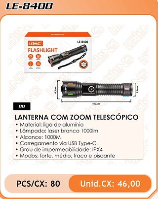LANTERNA COM ZOOM TELESCÓPICO 80PÇ=46$