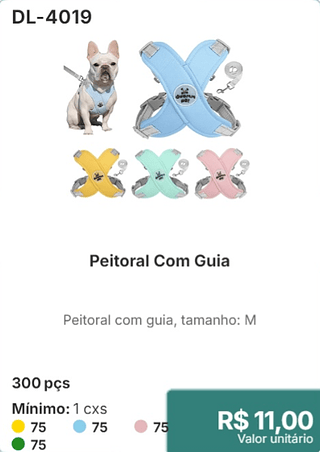 Peitoral Com Guia 300 pçs R$ 11.00