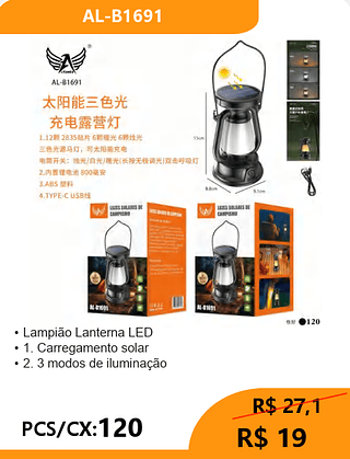 Lampião Lanterna LED PCS/CX:120 R$ 19