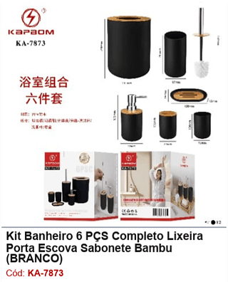 Kit Banheiro 6 PÇS Completo Lixeira Porta Escova Sabonete Bambu R$ 56,7 PCS/cx: 12