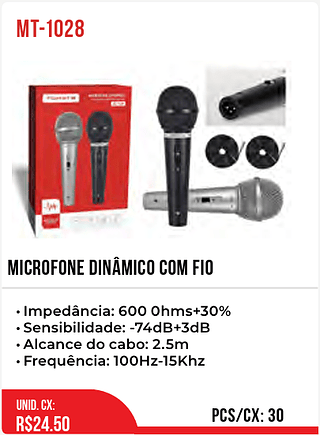 MICROFONE DINÂMICA COM FIO 30pç=24,5$
