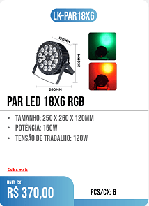 par led 18x6 rgb PCS/CX: 6 UNID. CX: r$ 370,00