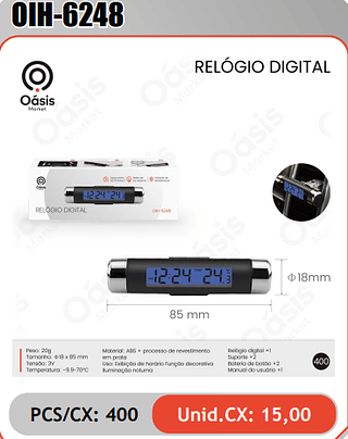 RELOGIO DIGITAL PCS/CX: 400 Unid.CX: 15,00