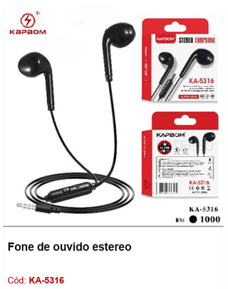 Fone de ouvido estereo R$2,34 PCS/cx:1000