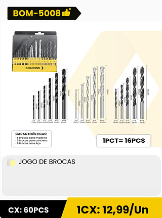 JOGO DE BROCAS CX: 60PCS 1CX: 12,99/Un
