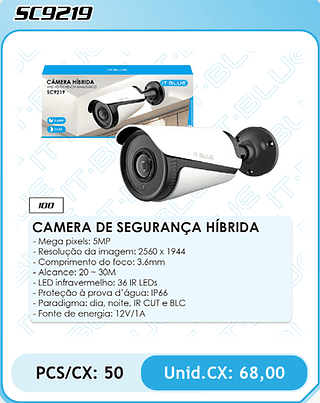 CAMERA DE SEGURANÇA HÍBRIDA PCS/CX: 50 Unid.CX: 68,00