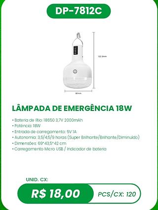 LÂMPADA DE EMERGÊNCIA 18W 120PÇ=18$