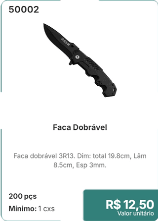 Faca Dobrável 200 pçs $ 12.50