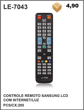 CONTROLE REMOTO SANSUNG LCD COM INTERNET/LUZ 200pç=4,9