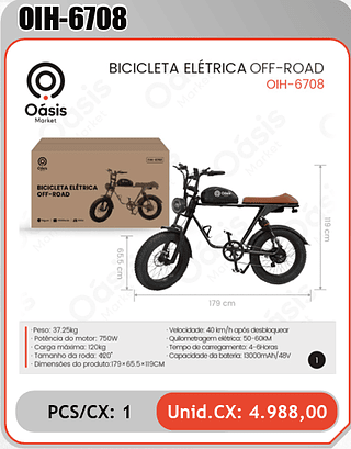 BICICLETA ELÉTRICA OFF-ROAD PCS/CX: 1 Unid.CX: 4.988,00