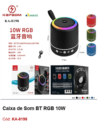 Caixa de Som BT RGB 10W R$53,1 Pcs/cx:40