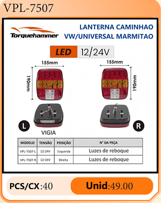 LANTERNA CAMINHAO VW/UNIVERSAL MARMITAO PCS/CX:40 Unid:49.00