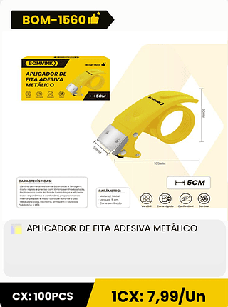 APLICADOR DE FITA ADESIVA METÁLICO CX: 100PCS ICX: 7,99/Un