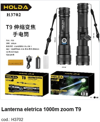 Lanterna eletrica 1000m zoom T9 R$ 27,9 PC/CX:60