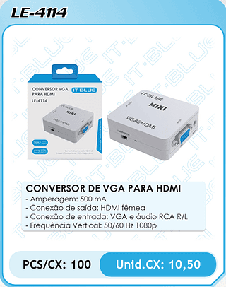 CONVERSOR DE VGA PARA HDMI PCS/CX: 100 Unid.CX: 10,50