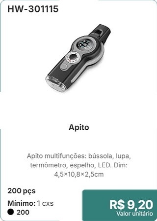 Apito 200 pçs R$ 9.20