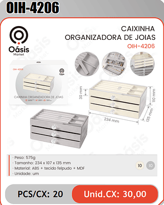 CAIXINHAORGANIZADORA DE JOIAS PCS/CX: 20 Unid.CX: 30,00