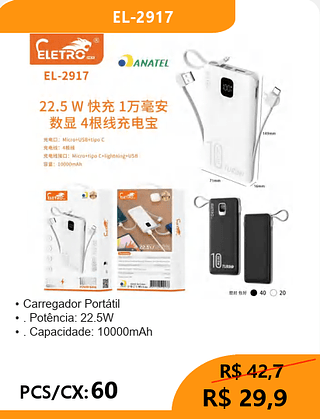 POWER BANK PCS/CX:60 R$29,9