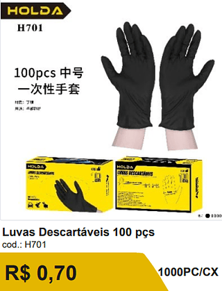 Luvas Descartáveis 100 pçs R$ 0,63 1000PC/CX