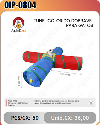 TUNEL COLORIDO DOBRAVELPARA GATOS PCS/CX:50 Unid.CX: 36,00