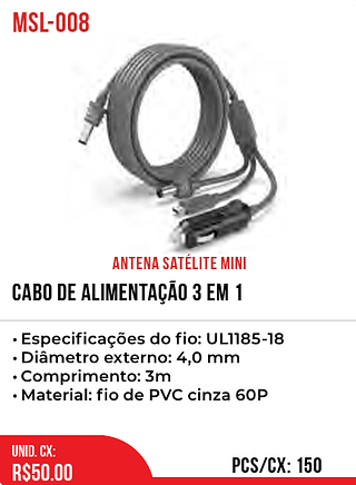 Cabo De Alimentação 3 EM 1 150pç=50$