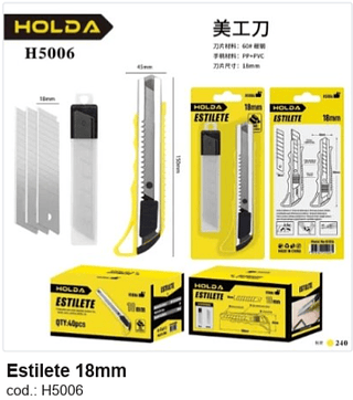 Estilete 18mm R$ 3,6 PC/CX:240