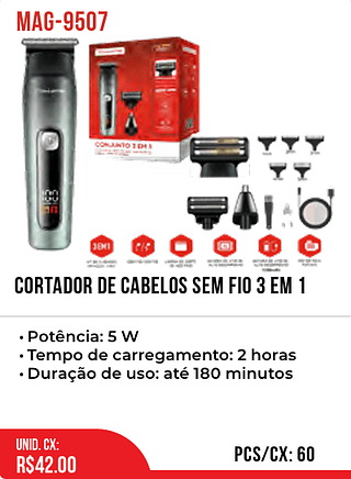 Cortador De Cabelos Sem Fio 3 EM 1 60pç=42$