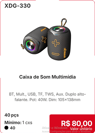 Caixa de Som Multimídia 40 pçs R$ 80,00