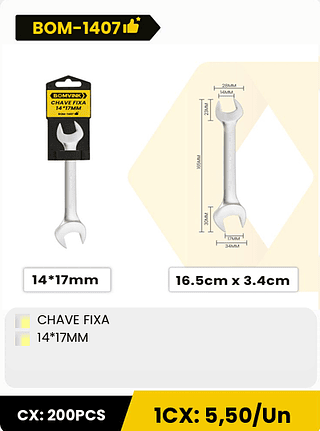 CHAVE FIXA 14*17MM CX: 200PCS 1CX: 5,50/Un