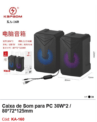 Caixa de Som para PC 30W R$25,2 PCS/Cx:50