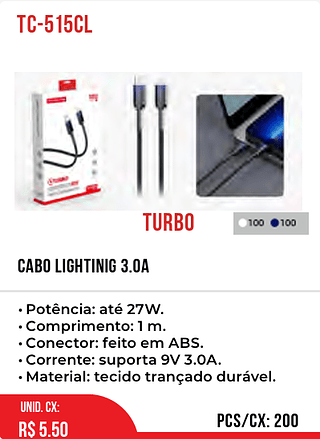 CABO LIGHTINIG 3.0A 200pç=5,5$