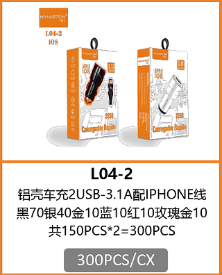CARREGADOR VEICULAR LIGHTNING 2USB -3.1A 300PCS/CX R$:8,93