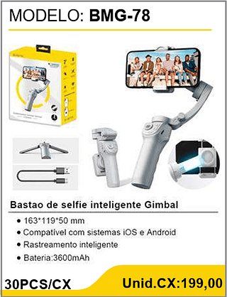 Bastao de selfie inteligente Gimbal 30PCS/CX Unid.CX:199,00