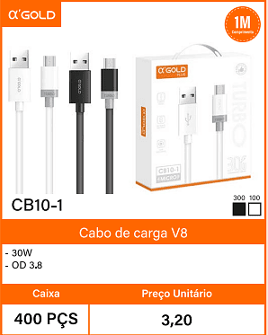 Cabo de carga V8 Caixa 400 PCS Preco Unitario 3,20