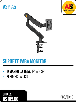SUPORTE PARA MONITOR UNID. CX: R$ 105.00 PCS/CX: 6